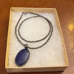 Natural Lapis Lazuli Oval Pendant – Deep Blue Faceted on an 18 inch Bead Chain
